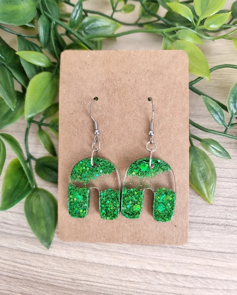 Green Glitter Sparkle Half Round - Green Resin Earrings - Open Window ...