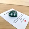 Tiny Green Glitter Silver Flake Resin Heart Pocket Hug – encouraging resin pocket hug